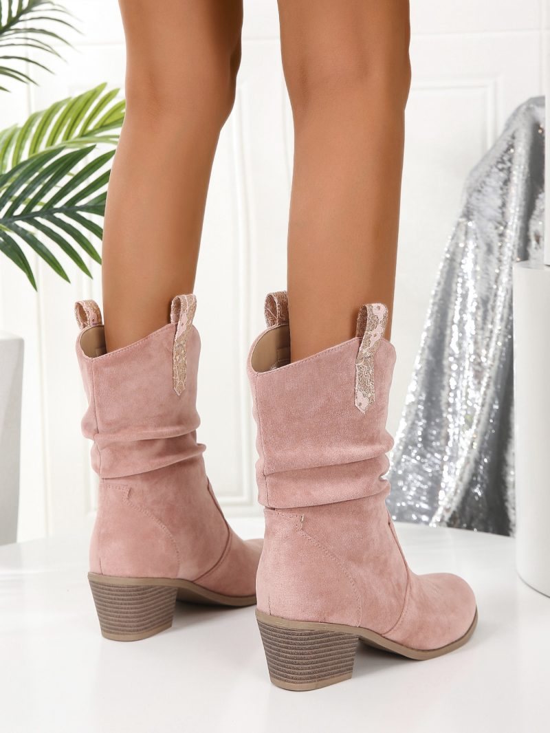 Pink Mid-Calf Microfiber Boots – High Heel Women’s Dress Boots - Image 3