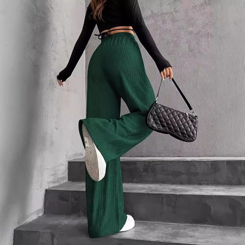 Spring Autumn Striped Wide Leg Pants – High Waist Elastic Drawstring - Image 4
