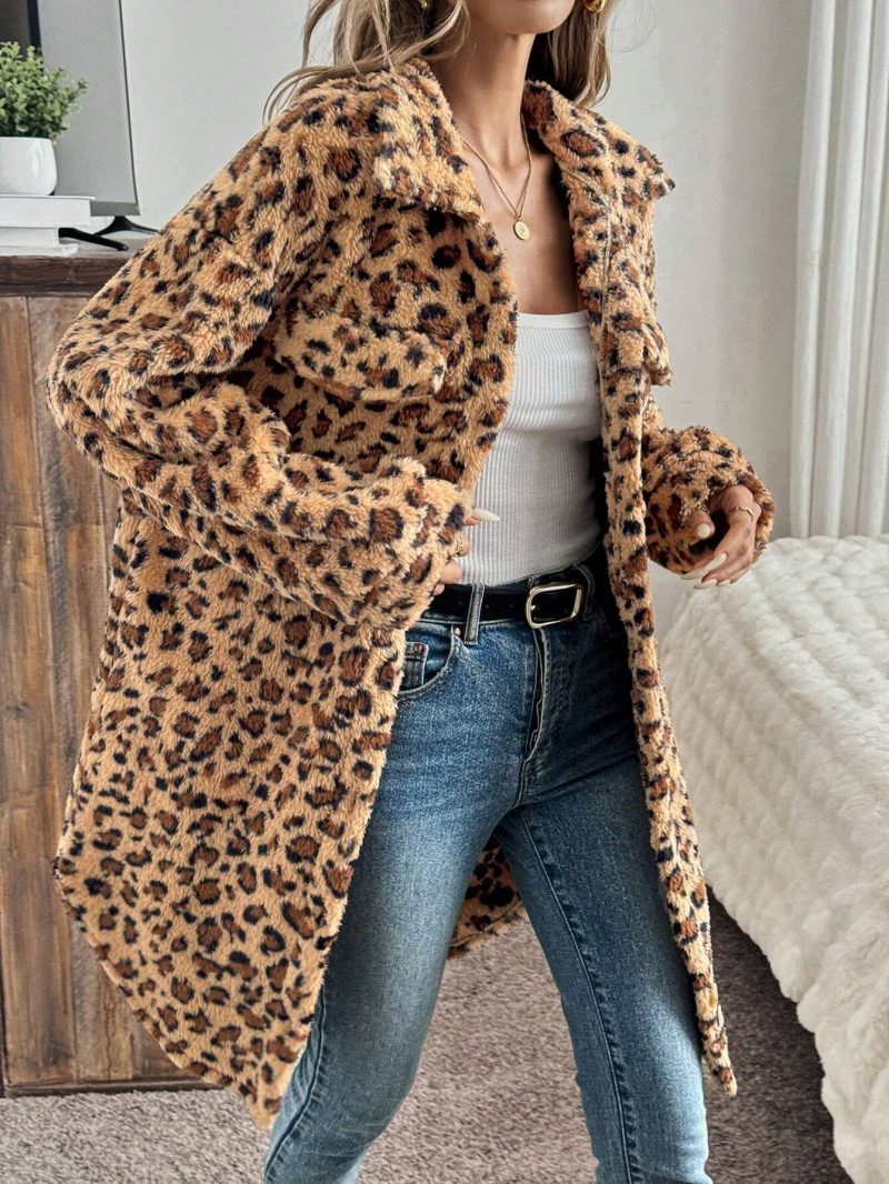 Leopard Print Double-Sided Plush Cardigan Coat for Women - Image 3