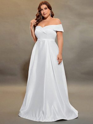 Plus Size Satin Off-Shoulder Evening Dress – Summer Cocktail Dress