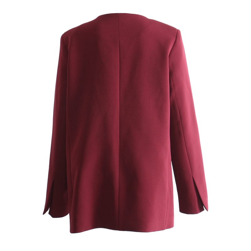 Autumn V-Neck Stitching Faux Blazer Loose Fit Women’s Top - Image 2