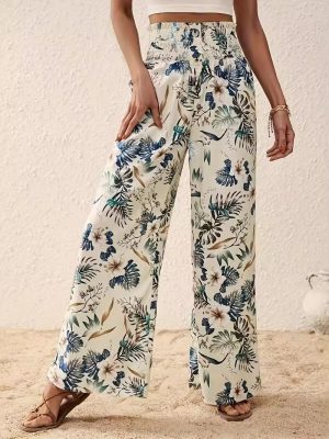 Women’s Printed Elastic Waist Wide Leg Pants – Spring, Autumn, Summer