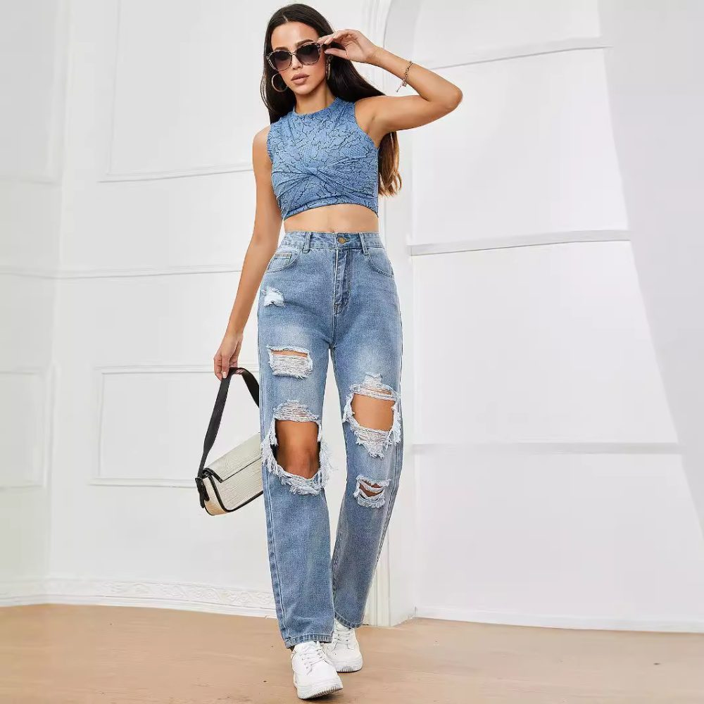 Women’s High Waist Ripped Casual Jeans - Image 3