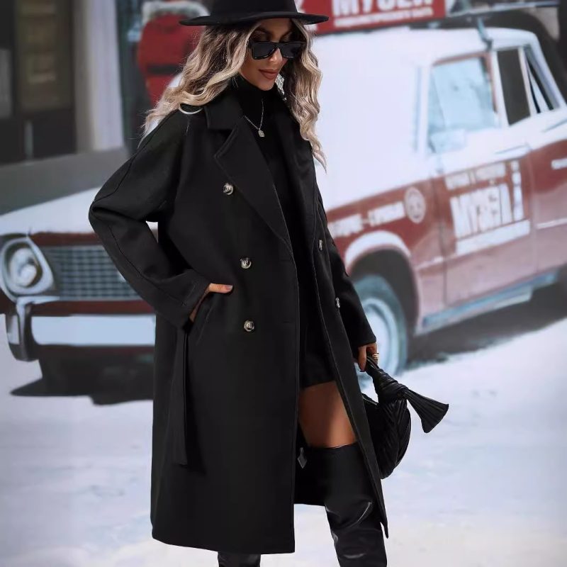 Double Breasted Lace-Up Woolen Overcoat for Women - Autumn Winter - Image 2