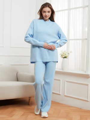 Solid Color Knitted Sweater & Trousers Two-Piece Set for Women