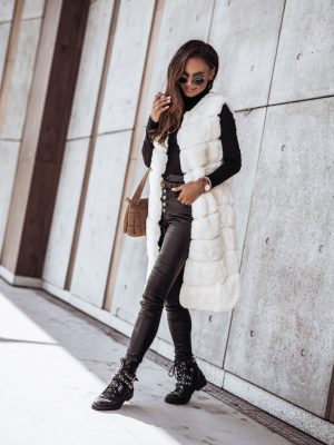 Autumn Winter Women’s Long Fur Vest Coat with Round Neck