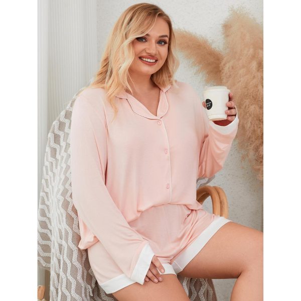 Plus Size Long Sleeve Short Pajama Set for Spring & Summer - Image 3