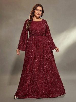 Plus Size Sequined Evening Dress for Women Cocktail Annual Meeting Long Dress