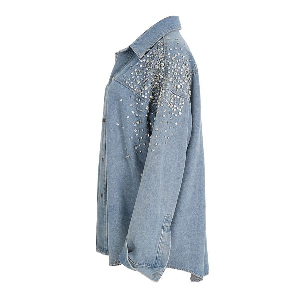 Autumn Super Heavy Industry Asymmetric Denim Shacket - Image 2