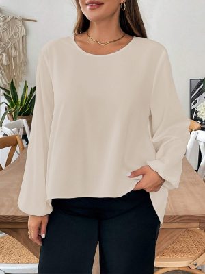 Plus Size Loose Slimming Bow T-Shirt – Comfortable Autumn Winter Blouse