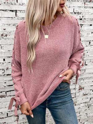 Lace-up Bow Pullover Sweater for Women