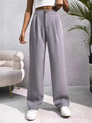 Autumn Winter High Waist Loose Straight Tailored Trousers – Women’s Casual Mop Pants