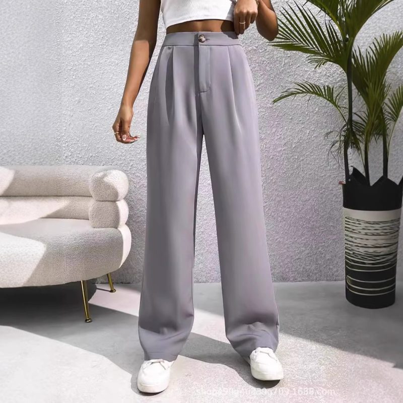 Autumn Winter High Waist Loose Straight Tailored Trousers – Women’s Casual Mop Pants