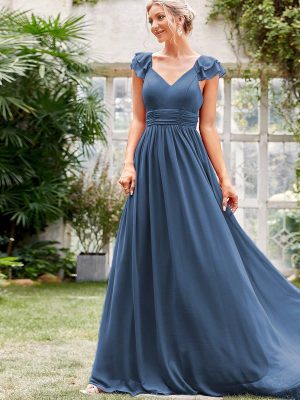 Chiffon V-Neck Evening Dress, Long Formal Party Dress for Women