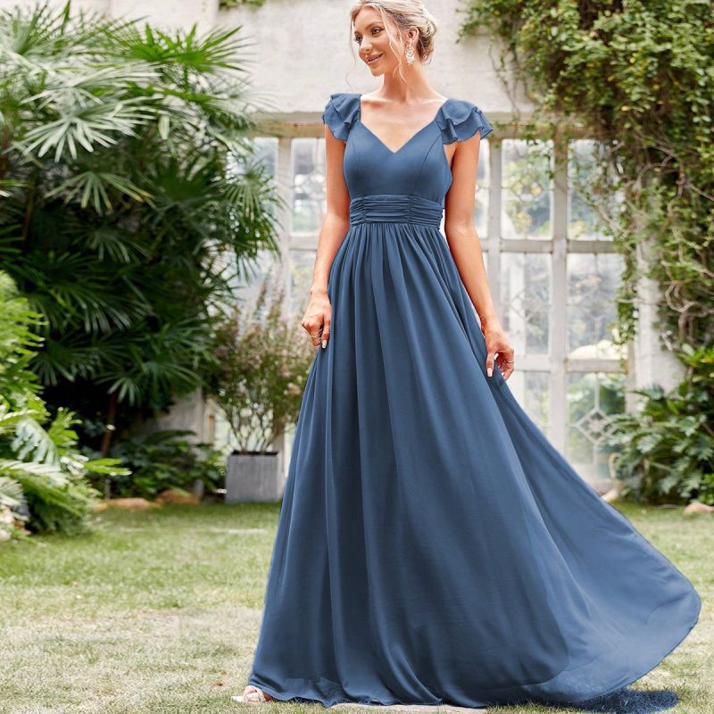 Chiffon V-Neck Evening Dress, Long Formal Party Dress for Women