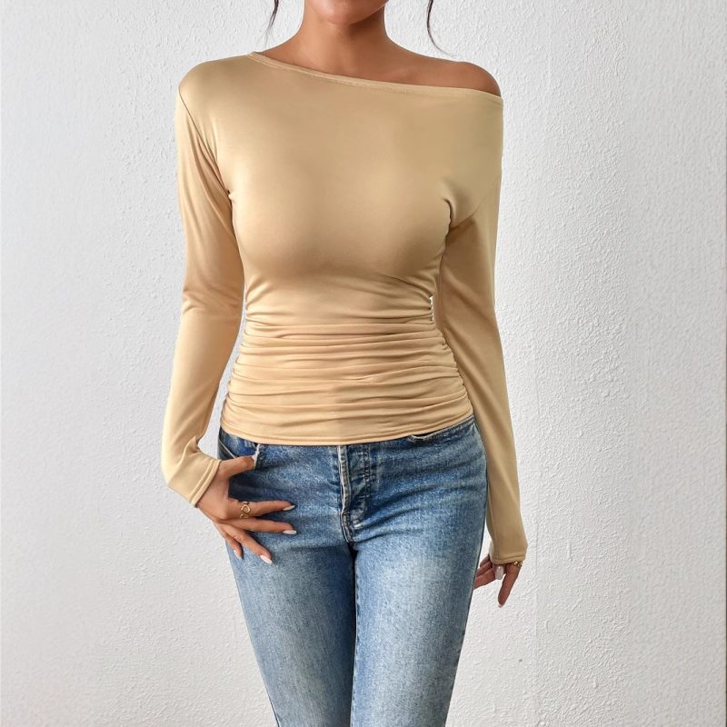 Off-Shoulder Hollow-Out Slim Fit Top – Long Sleeve Waist-Tight Design
