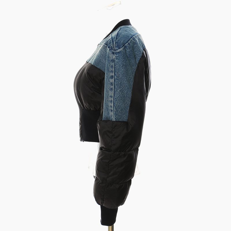 Denim Stitching Cotton Padded Jacket for Autumn Winter - Image 2