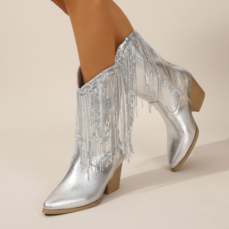 Pointed Height-Increasing Tassel Boots for Women – Autumn & Winter
