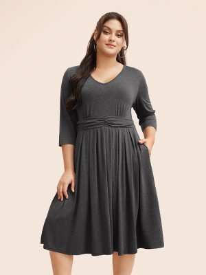 Plus Size Slimming Midi Dress – Office Wear Waist-Tight for Fall Winter