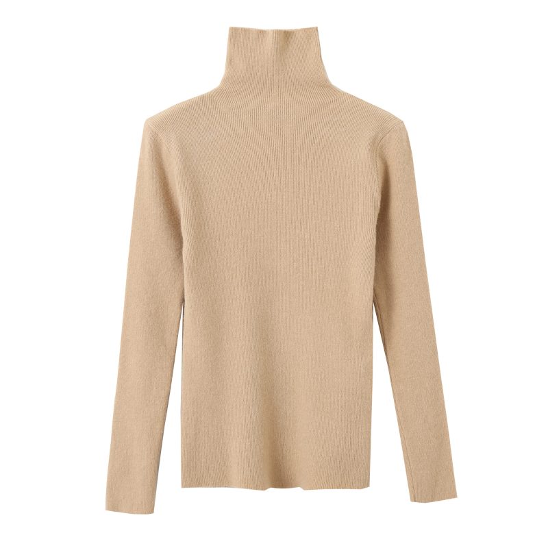Simple Graceful Solid Color Turtleneck Sweater Autumn Winter Elastic Slim Bottoming Shirt - Image 5