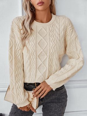 Solid Color Twisted Pullover Sweater for Women – Autumn Winter