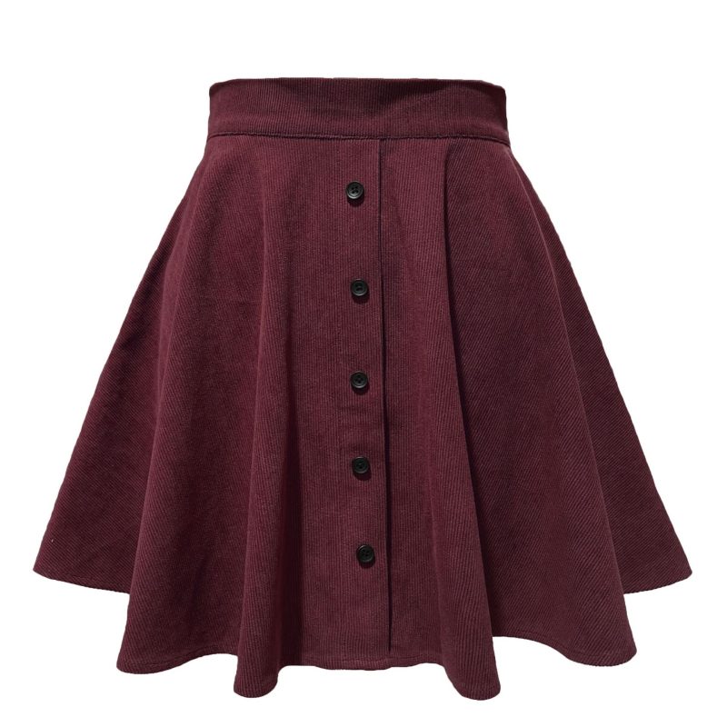 High Waist Corduroy Umbrella Skirt with Buttons - Fall Winter - Image 3