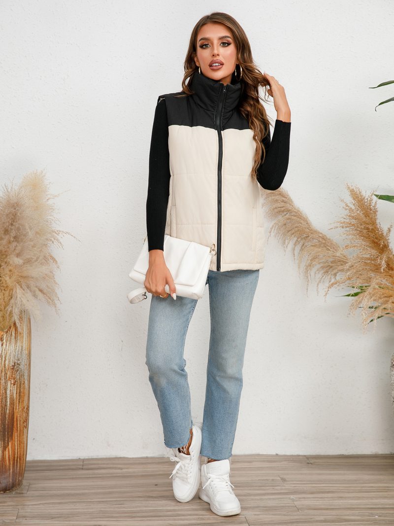 Women’s Winter Cotton Vest Coat – Zipped Stand Collar Warm Dress - Image 4