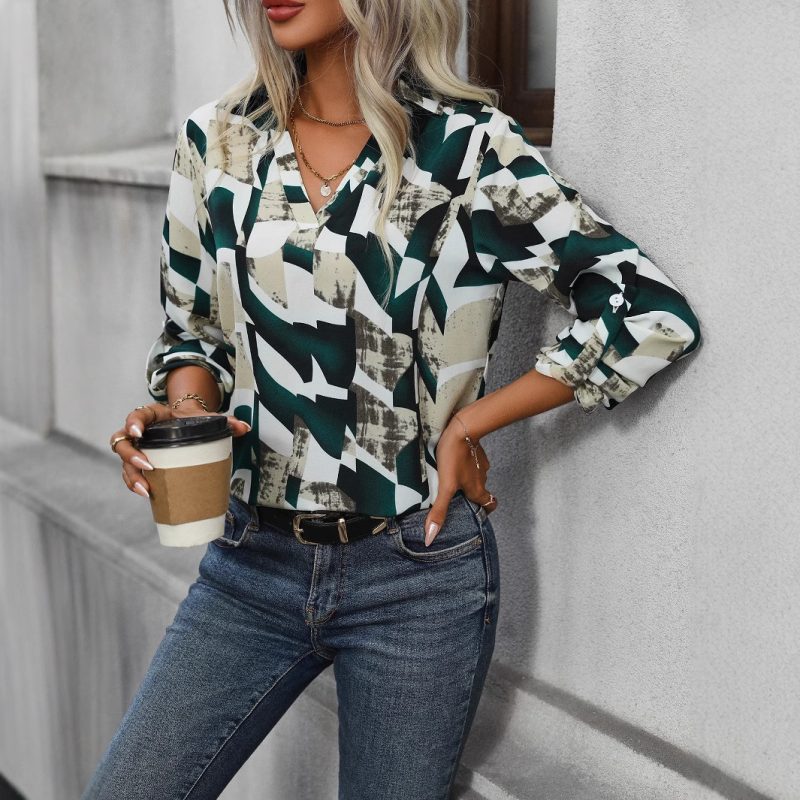 V-Neck Color Block Design Shirt for Women - Image 2