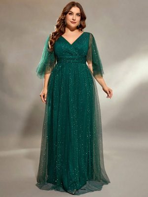 Plus Size Green Cocktail Evening Dress for Choir & Events