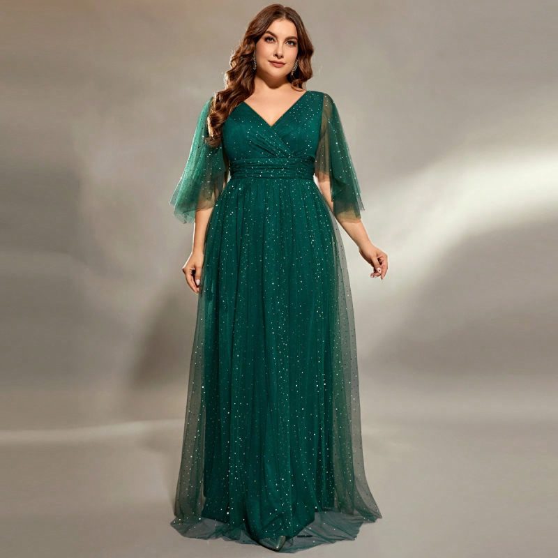 Plus Size Green Cocktail Evening Dress for Choir & Events