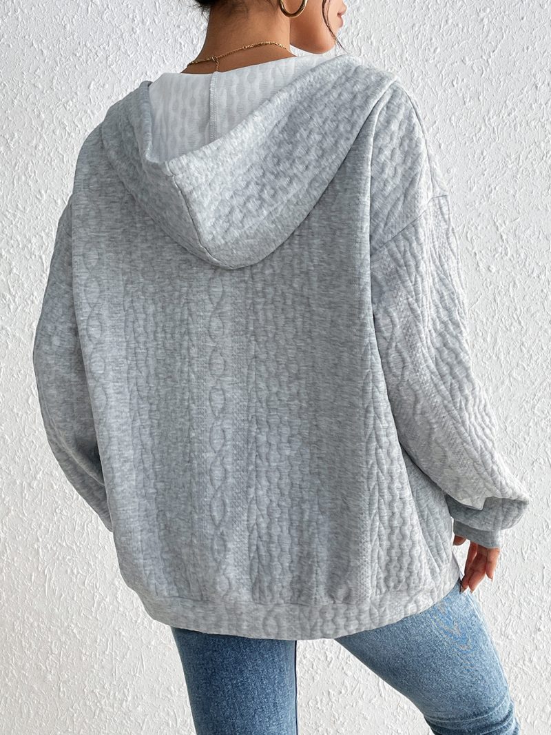 Autumn Winter Hooded Loose Zip-Up Long Sleeve Cardigan - Image 2