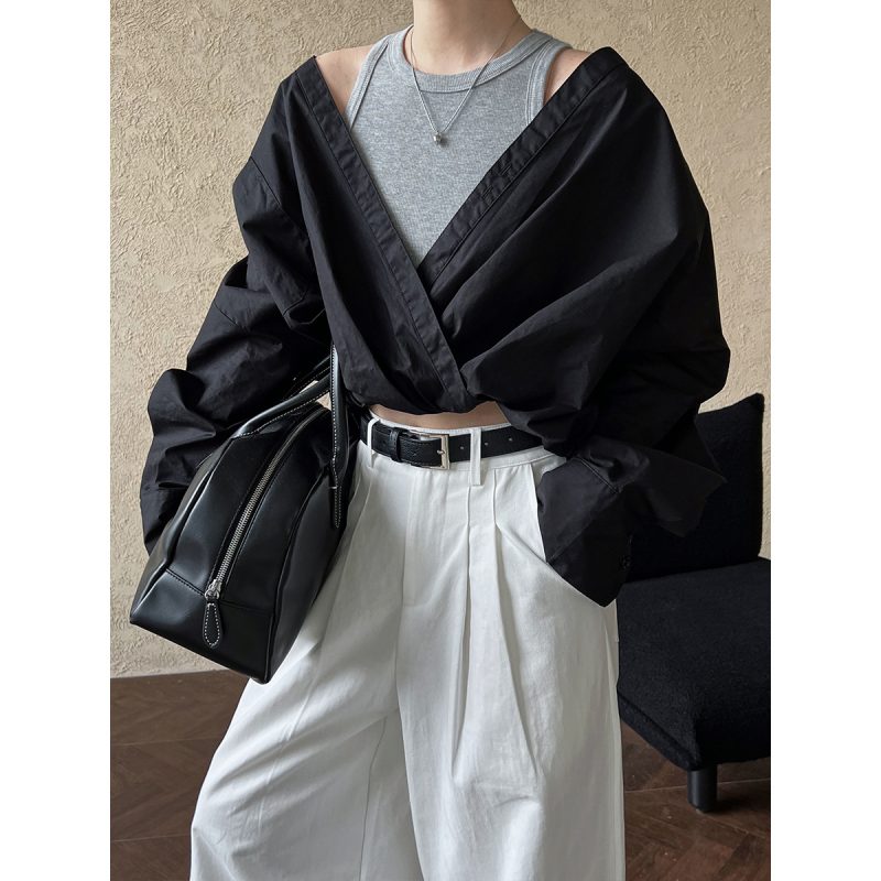 Early Autumn French High Profile Office Off the Shoulder Shirt - Image 4