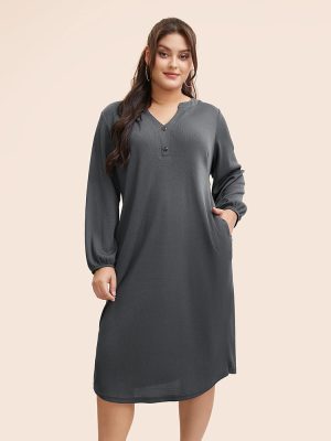 Plus Size Casual Midi Dress – Loose & Slimming for Autumn Winter