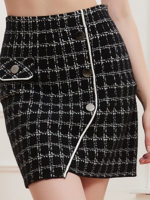 Socialite Plaid Classic Hip Skirt Autumn Winter Western Advanced Plaid Knitted Skirt