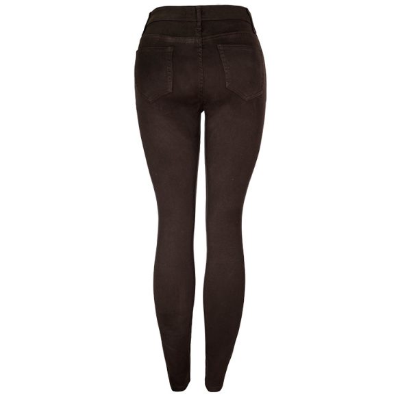 Spring Summer Skinny Dark Coffee Denim Pencil Pants for Women - Image 4