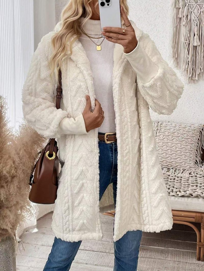 Popular Double Sided Plush Stitching Thread Hooded Cardigan Casual Coat for Women - Image 2