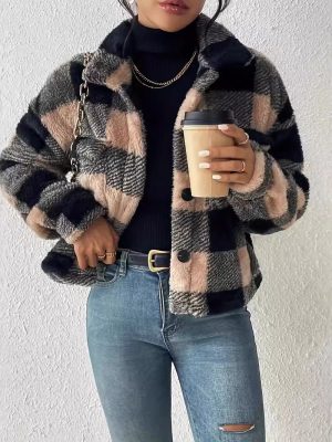 Popular Double-Sided Plush Casual Check Pattern All-Match Jacket Women