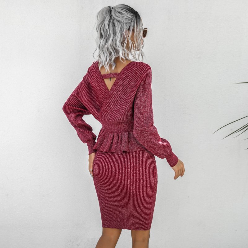 Ruffled Knitted Sweater Dress Two-Piece Set for Women - Image 3