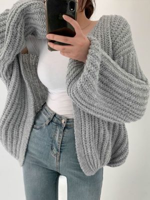 Knit Cardigan Sweater Jacket V-neck Loose Streetwear Coat Tops Women