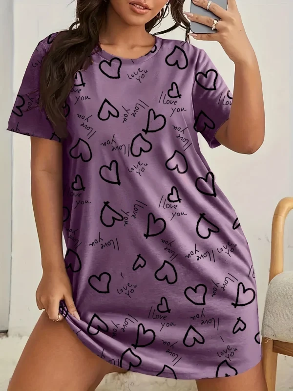 Love Print Short Sleeve Nightgown Women's Large Size Micro Stretch - Image 3