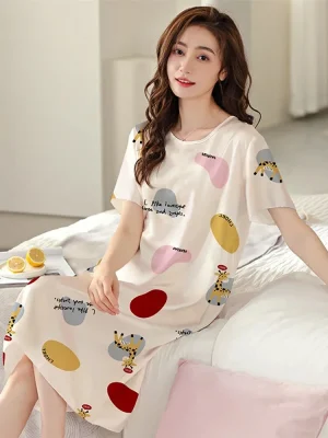 Comfort Nightgown Energetic Wind Printed Women’s Short Sleeve Knee-length Dresses