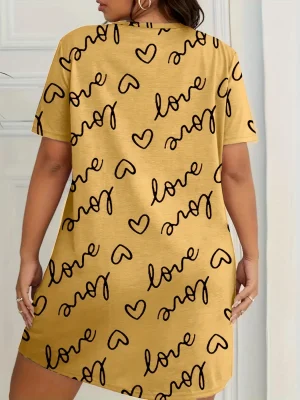 Love Print Short Sleeve Nightgown Women’s Large Size Micro Stretch