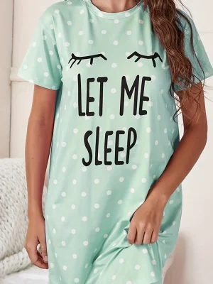 Let Me Sleep Printed Plus Size Women’s Nightgowns Home Ice Silk Dresses