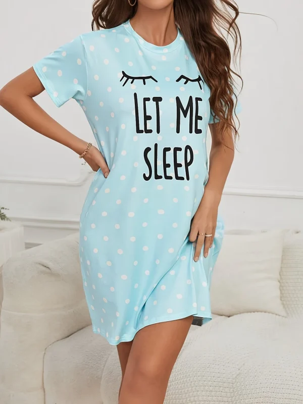 Let Me Sleep Printed Plus Size Women's Nightgowns Home Ice Silk Dresses - Image 6