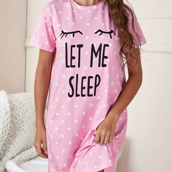 Let Me Sleep Printed Plus Size Women's Nightgowns Home Ice Silk Dresses - Image 2