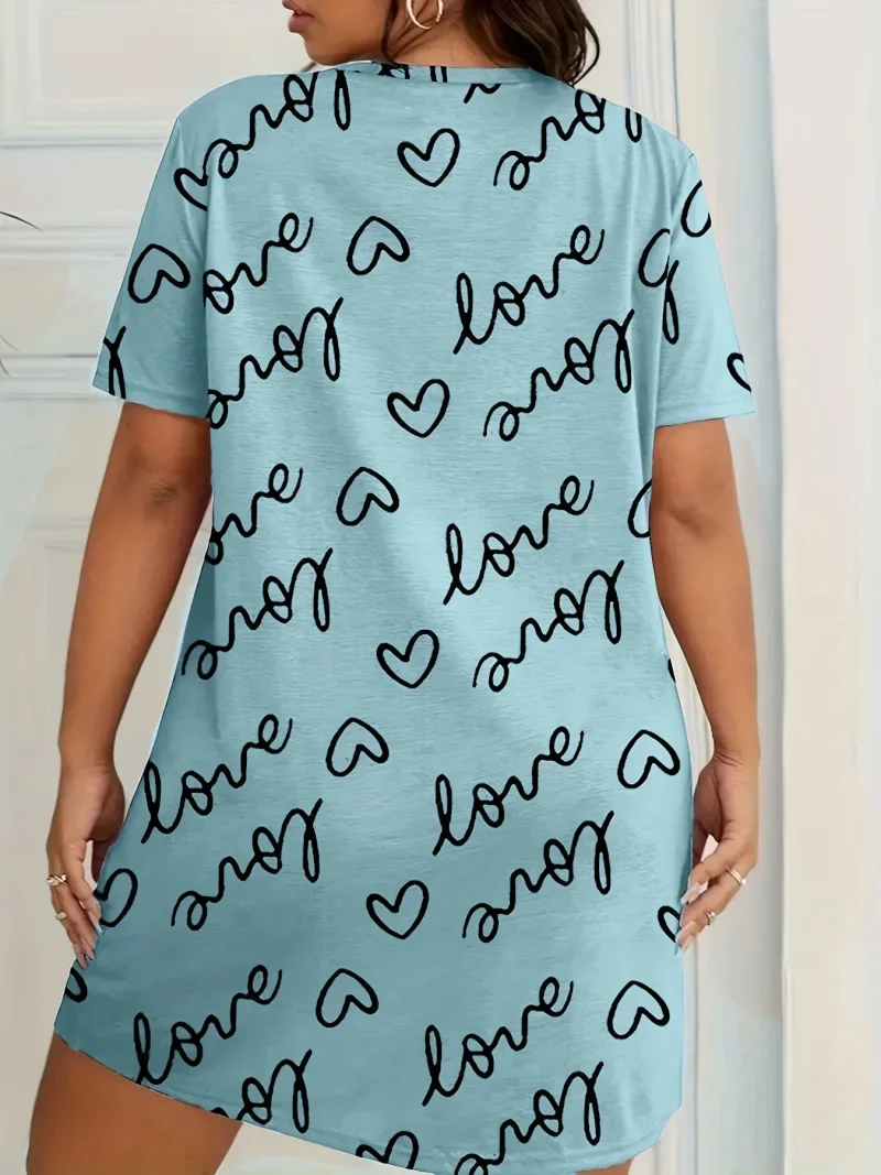 Love Print Short Sleeve Nightgown Women's Large Size Micro Stretch - Image 6