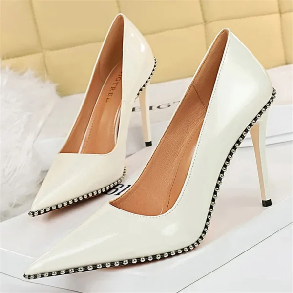 High Heels Pumps Lady Rivets Nude Low Heels Fetish Nightclub Slim Fit Party - Image 8