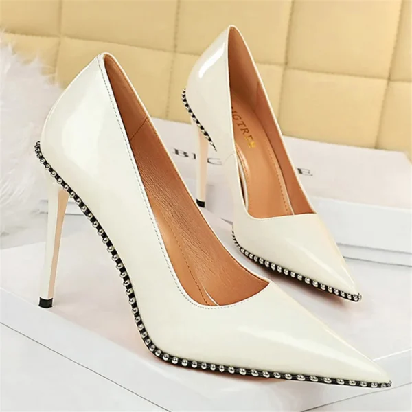 High Heels Pumps Lady Rivets Nude Low Heels Fetish Nightclub Slim Fit Party - Image 9