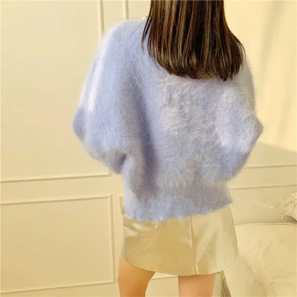 Winter New Fashion Ladies Pearl Knit Lantern Sleeves Imitation Mink Fleece Sweater Cardigan Jacket Women - Image 10