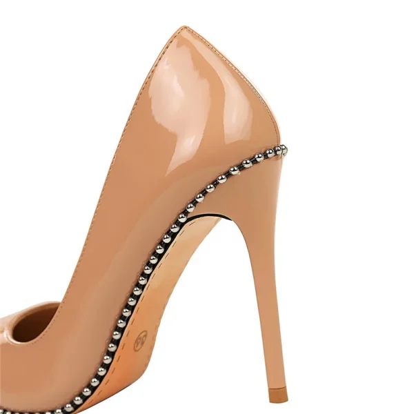 High Heels Pumps Lady Rivets Nude Low Heels Fetish Nightclub Slim Fit Party - Image 13